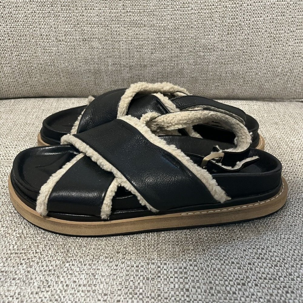ALOHAS Black Shearling-Trim Platform Sandals - Picture 5 of 8